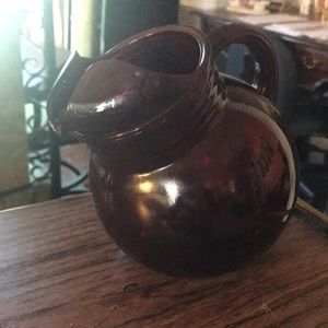 ANCHOR HOCKING ROYAL RED RUBY GLASS ROLY BALL PITCHER W/PINCHED SPOUT-RIB HANDLE